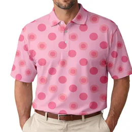 Pink Polka Dot Allover For Spring Brunch, Weekend Vacation, And Resort Wear Lovers Men's Polo Shirt