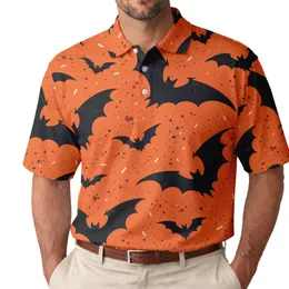 Black Bat Halloween Night On Pumpkin Orange Costume Party Outfit For Men And Women Men's Polo Shirt