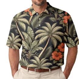 Vintage Tropical Palm Leaves And Hibiscus For Beach Resort Vacation Wear For Men Men's Polo Shirt
