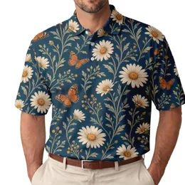 Wildflower Daisy Butterfly Botanical Garden Weekend Wear For Nature Lovers Men's Polo Shirt