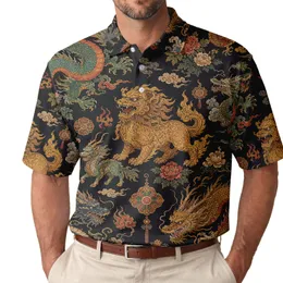 Antique East Asian Dragons And Guardian Beast For Lunar Festival Streetwear Enthusiasts Men's Polo Shirt