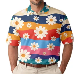 White Daisy Rainbow Wave Retro Beach Vacation And Festival Style For Men And Women Men's Polo Shirt