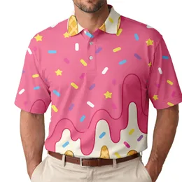 Pink Ice Cream Drip Waffle Cone Sprinkles For Summer Festival And Party Style For Men Men's Polo Shirt