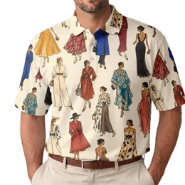 Fashion Women Watercolor Runway Figures for Resort Travel, Brunch and Artful Wardrobes Men's Polo Shirt