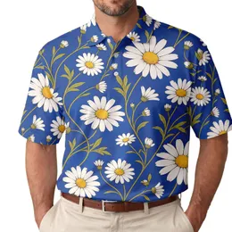 Cobalt Blue Daisy Meadow Botanical For Beach Days, Garden Parties And Casual Outings Men's Polo Shirt
