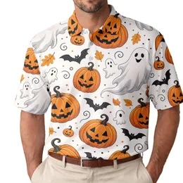Cheerful Halloween Pumpkins, Ghosts And Bats For Fall Parties And Costume Season Men's Polo Shirt