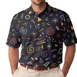 Colorful Memphis Geometric Motifs For Casual Outings, Travel And Weekend Wear For Men Men's Polo Shirt