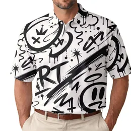 Black Graffiti Linework For Urban Streetwear, Festival Outfits And Casual Day Wear Men's Polo Shirt