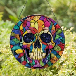 Vibrant Jewel Tone Stained Glass Skull Halloween Window Decor for Gothic Homes and Party Rooms Stained Glass Suncatcher