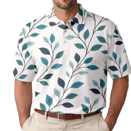 Teal Botanical Leaf Branches For Autumn Travel And Everyday Wear Men's Polo Shirt