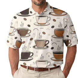 Retro Coffee Cups and Beans for Cafe Hangouts, Weekend Brunches, and Easy Daily Wear Men's Polo Shirt