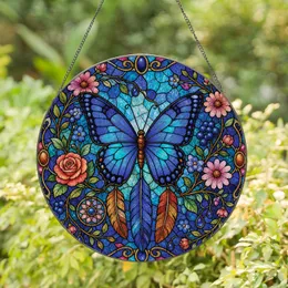 Blue Butterfly Stained Glass Floral Window Decor for Mother's Day Gifts for Women Stained Glass Suncatcher