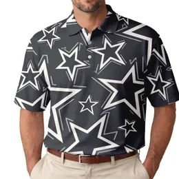 Monochrome Outline Star Motif for Streetwear Training And Everyday Style for Men Men's Polo Shirt