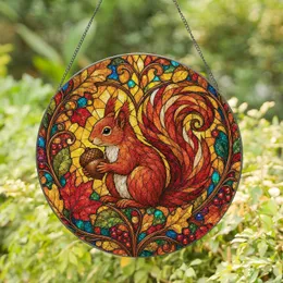 Stained Glass Red Squirrel With Acorn Autumn Window Decor For Fall Home Display Stained Glass Suncatcher