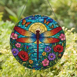 Stained Glass Dragonfly Garden Scene For Window Decor And Nature Butterfly Lovers Stained Glass Suncatcher
