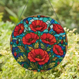 Red Poppy Stained Glass Garden Window Decor For Housewarming Gifts And Nature Lovers Stained Glass Suncatcher