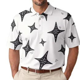 Black Four Point Star Motif for Streetwear Festival Looks and Everyday Casual Style Men's Polo Shirt