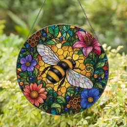 Bumblebee Honeycomb Stained Glass Garden Decor For Bee Lovers Housewarming Gifts Stained Glass Suncatcher