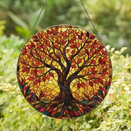 Autumn Stained Glass Tree Window Accent for Warm Kitchen And Living Room Spaces Stained Glass Suncatcher