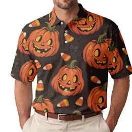 Smiling Jack-O'-Lanterns And Candy Corn For Halloween Parties, Fall Festivals And Autumn Lovers Men's Polo Shirt