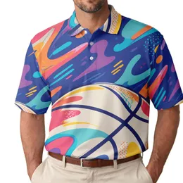 Colorful Abstract Basketball For Men's Summer Streetwear, Beach Days And Casual Outings Men's Polo Shirt