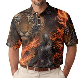 Bengal Tiger And Molten Flame Warrior Dark Fantasy Streetwear For Men's Night Out Men's Polo Shirt