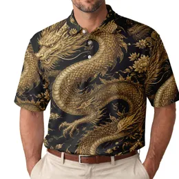 Antique Gold Eastern Dragon And Auspicious Clouds For Evening Wear And Dragon Collectors Men's Polo Shirt
