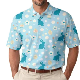 Blue Easter Bunny And Egg Motifs For Fun Spring Dates, Brunches, And Everyday Wear Men's Polo Shirt
