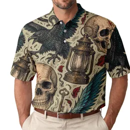 Anatomical Skull And Raven Tattoo Flash Streetwear For Gothic Casual Night Out Men Men's Polo Shirt