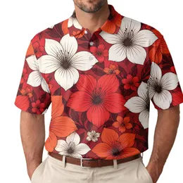Crimson Tropical Blossom Botanical For Summer Resort Travel And Beachwear For Men Men's Polo Shirt