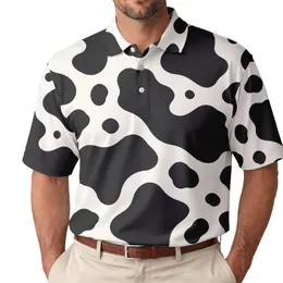 Black And Ivory Cowhide Spot Motif For Elevated Resort And Beach Vacation Wear For Men Men's Polo Shirt