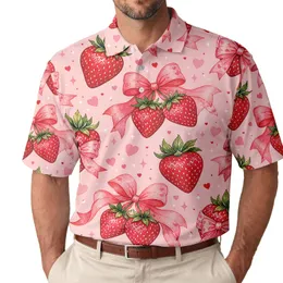 Pink Strawberry Bow Motif For Romantic Dates And Sweet Valentine Gifts For Women Men's Polo Shirt