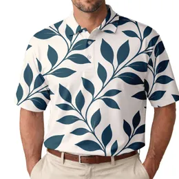 Petrol Blue Botanical Leaf Vines for Beach Vacations, Resort Trips and Date Nights Men's Polo Shirt