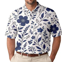 Navy Botanical Garden Florals For Resort Travel And Coastal Casual Style Men's Polo Shirt