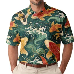 Ornamental Koi Fish In Jade Water With Cloud Curls For Lunar New Year Resort Style Men's Polo Shirt