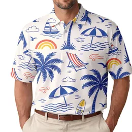 Palm Trees, Sailboats And Beach Icons For Coastal Vacations, Cruises And Resort Weekends Men's Polo Shirt