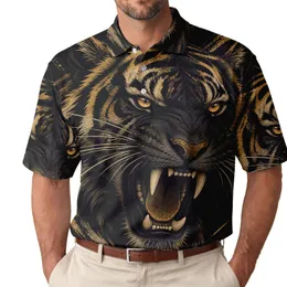 Roaring Black And Gold Tiger Head For Streetwear, Nightlife And Animal Lovers Style Men's Polo Shirt
