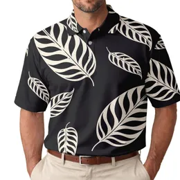Black And Ivory Tropical Leaves For Resort Travel, Beach Getaways, And Date Nights Men's Polo Shirt