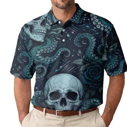 Gothic Skull Octopus Roses Marine Horror Nautical Streetwear For Dark Alternative Style Men's Polo Shirt