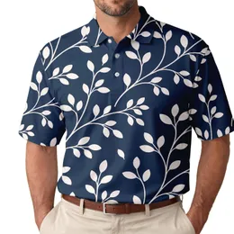 Navy Ivory Botanical Branches For Refined Casual Everyday Style For Men And Women Men's Polo Shirt