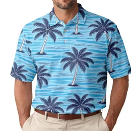 Navy Coconut Palms With Blue Ocean Currents For Casual Resort Beach Travel Menswear Men's Polo Shirt