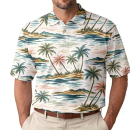 Pastel Tropical Palm Coastline Resort Style for Beach Holidays and Summer Getaways Men's Polo Shirt