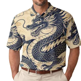 Midnight Navy East Asian Dragon Motif For Beach Vacations, Resort Travel And Men Men's Polo Shirt