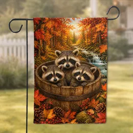 Autumn Raccoon Family Woodland Porch Decor For Fall Yard, Patio, And Seasonal Gifts Garden Flag