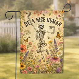 Boho Skeleton Dance With Wildflowers For Halloween Porch And Rustic Farmhouse Charm Garden Flag