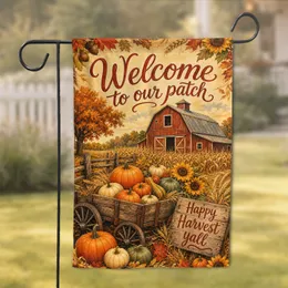 Autumn Harvest Barn, Pumpkin Wagon, And Sunflower Porch Decor For Thanksgiving Home Garden Flag
