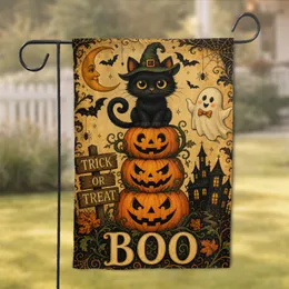 Halloween Black Cat Pumpkin Ghost Porch Decor With BOO Vintage Farmhouse Charm For Home Garden Flag