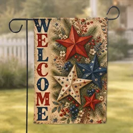 Rustic Patriotic Welcome Stars Porch Decor for Americana Homes and Front Entryways Garden Flag