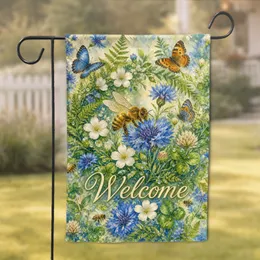 Watercolor Bee Wreath Welcome Porch Decor for Spring Entryway and Cottage Homes Garden Flag
