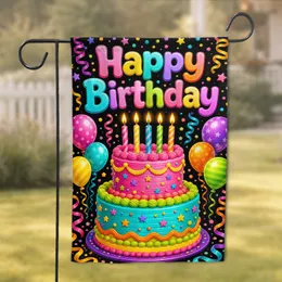 Happy Birthday Cake With Balloons For Porch And Yard Celebrations, Party Decor For Home Garden Flag
